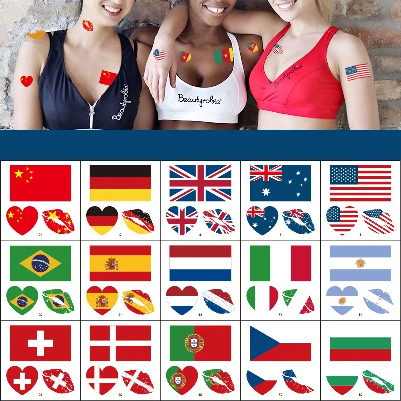 10Pcs/Set National Flag Tattoo Stickers Waterproof Temporary Festival Activity Game Body Art Disposable tatouage temporaire
10Pcs/Set National Flag Tattoo Stickers Waterproof Temporary Festival Activity Game Body Art Disposable tatouage temporaire