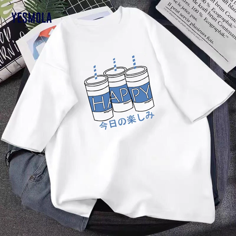 YESMOLA Женская Футболка Happy Drink Design, простая Корейская рубашка в стиле Харадзюку, топ с круглым вырезом и принтом, футболка с коротким рукавом, качество, унисекс
YESMOLA Женская Футболка Happy Drink Design, простая Корейская рубашка в стиле Харадзюку, топ с круглым вырезом и принтом, футболка с коротким рукавом, качество, унисекс