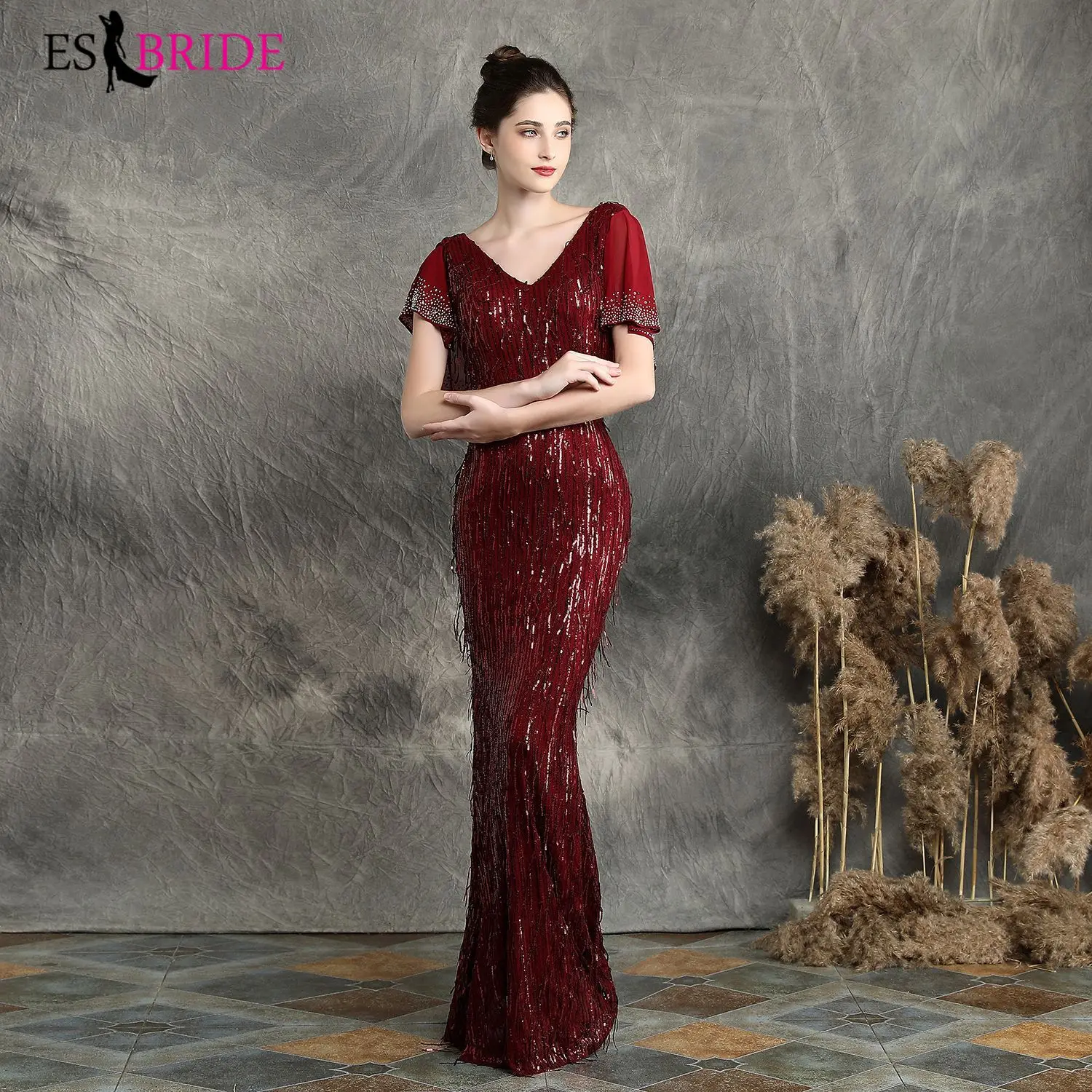 Mermaid Evening Dresses 2019 Elegant Burgundy/ Black/ Grey Short Sleeve Chiffon Lace sequin Party Gowns for Wedding ES2850-1
Mermaid Evening Dresses 2019 Elegant Burgundy/ Black/ Grey Short Sleeve Chiffon Lace sequin Party Gowns for Wedding ES2850-1