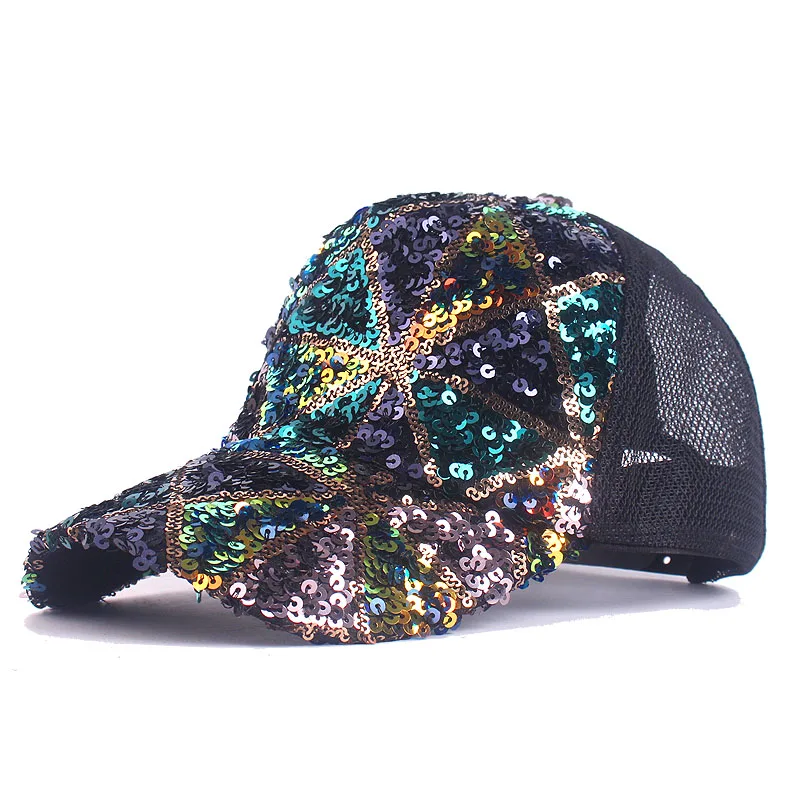 

Unisex Baseball Cap Streetwear Sequins Trucker Men Snapback Hip Hop Shinning Hats Women Breathable Mesh Drake