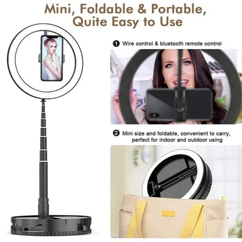 26cm Video Light Dimmable LED Selfie Ring Light USB ring lamp Photography Light with Phone Holder fold stand for Makeup Youtube