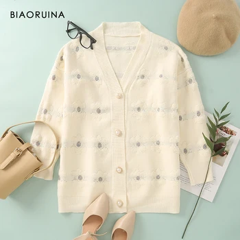 BIAORUINA Women's Floral Flocking Pearl Single Breasted V-neck Sweet Knit Cardigan Female Loose Fashion Sweaters One Size
BIAORUINA Women's Floral Flocking Pearl Single Breasted V-neck Sweet Knit Cardigan Female Loose Fashion Sweaters One Size