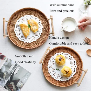 Rattan Storage Tray Hand-woven Round Rattan Tray Fruit Snacks Storage Basket Organizer with Handle
Rattan Storage Tray Hand-woven Round Rattan Tray Fruit Snacks Storage Basket Organizer with Handle