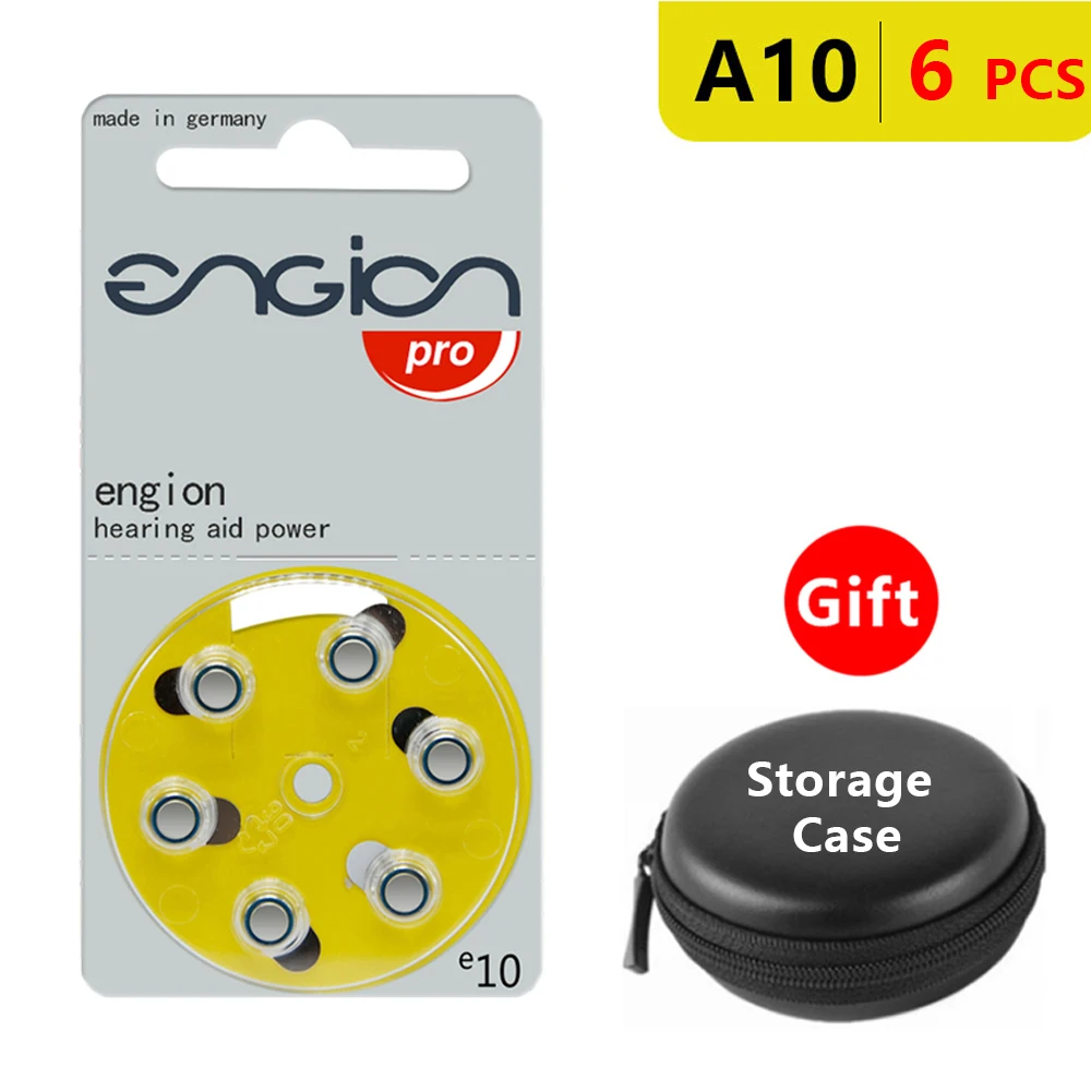 

Hearing Aid Batteries Size 10 za Engion Pro,Pack of 6,Yellow Tab PR70 1.4V Type A10 e10 Zinc Air Battery with Storage Box