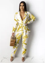 Leaf Print Blazer Suit with Free Belt Two Piece Set Women Casual Commute Multicolor Blazer Elastic Waist Pants Suit Trousers Set 
Leaf Print Blazer Suit with Free Belt Two Piece Set Women Casual Commute Multicolor Blazer Elastic Waist Pants Suit Trousers Set