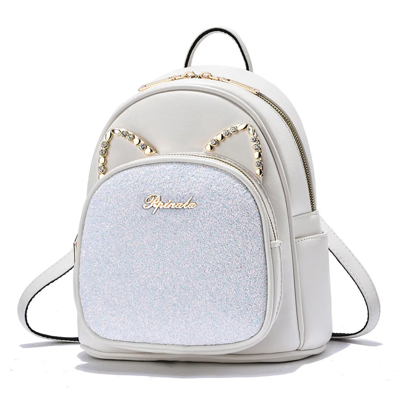 

High Quality Microfiber Leather Rhinestone Backpack Teenager Casual Shine Diamonds School Book Knapsack Bag Women Daily Backpack