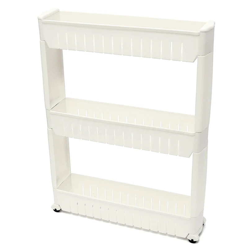 Slim Slide Out Kitchen Trolley Rack Holder Storage Shelf Tower Folding 3 Tire, White 
Slim Slide Out Kitchen Trolley Rack Holder Storage Shelf Tower Folding 3 Tire, White