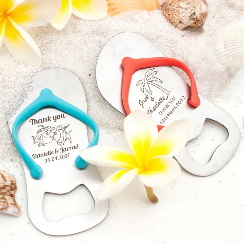 

90PCS Solid Sandal Beer Opener with Custom Printing LOGO Personalization Wedding Favors Colorful Thongs Flip Flop Bottle Openers