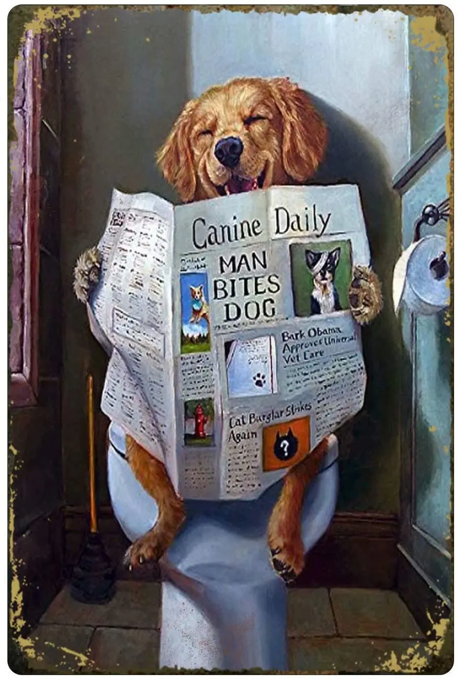 Retro Funny Dog Tin Sign, Golden Retriever Toilet Reading Newspaper, Bar Restaurant Toilet Art Wall Decoration
Retro Funny Dog Tin Sign, Golden Retriever Toilet Reading Newspaper, Bar Restaurant Toilet Art Wall Decoration