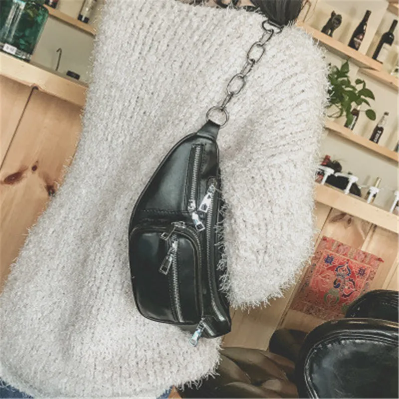 

WENYUJH 2019 New Waist Bag Women Waist Fanny Packs Belt Bag Luxury Brand Leather Chest Handbag Black Color Pochete with Sequins