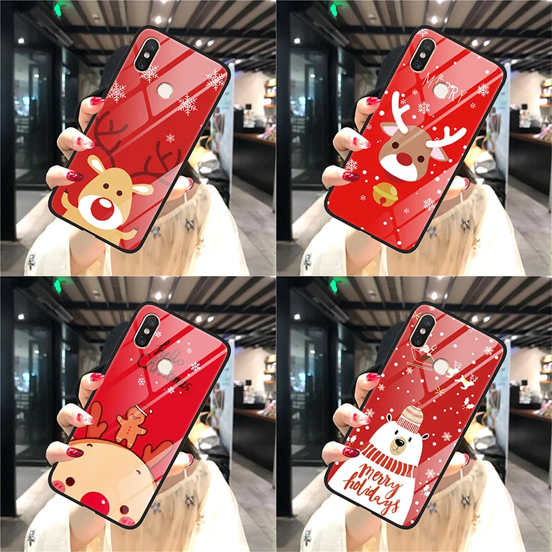 Чехол из закаленного стекла для Xiaomi Mi Note 10 A3 A2 8 SE 9 Lite 5 5s 6 9T CC9 CC9E Mix 2 2s Max 3 F1 F2 Play Christmas