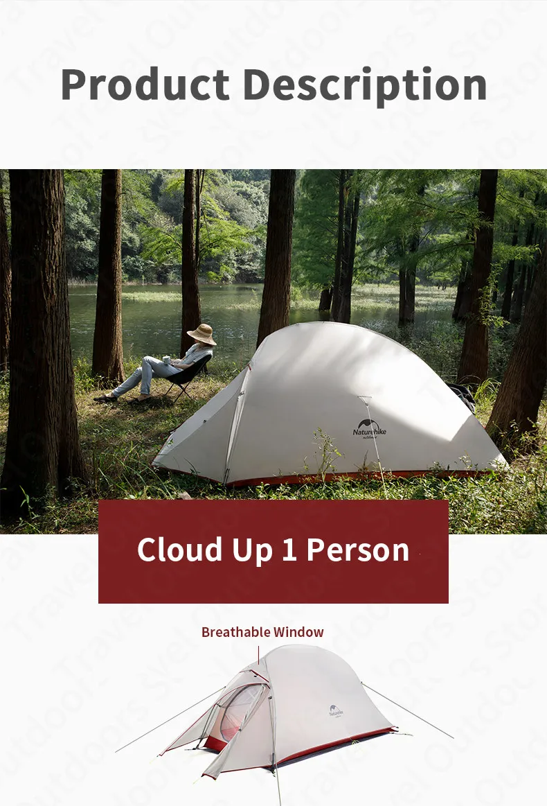 Naturehike – Tente de camping ultralégère pour 1, 2 ou 3 personnes, double couche NH17T001-T avec poteau en aluminium et en silicone, 20D Naturehike – Tente de camping ultralégère pour 1, 2 ou 3 personnes, double couche NH17T001-T avec poteau en aluminium et en silicone, 20D