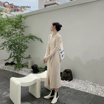 Women Female Dress One-Piece Loose Long H-Line Knitted Dress Cardigan Buttons High Stretch Fabric With Belt Drop Shoulder
Women Female Dress One-Piece Loose Long H-Line Knitted Dress Cardigan Buttons High Stretch Fabric With Belt Drop Shoulder