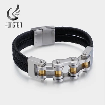 Fongten Biker Chain Braided Cuff Bracelet Men Black Leather Stainless Steel Woven Bracelets Bangles For Men Jewelry
Fongten Biker Chain Braided Cuff Bracelet Men Black Leather Stainless Steel Woven Bracelets Bangles For Men Jewelry
