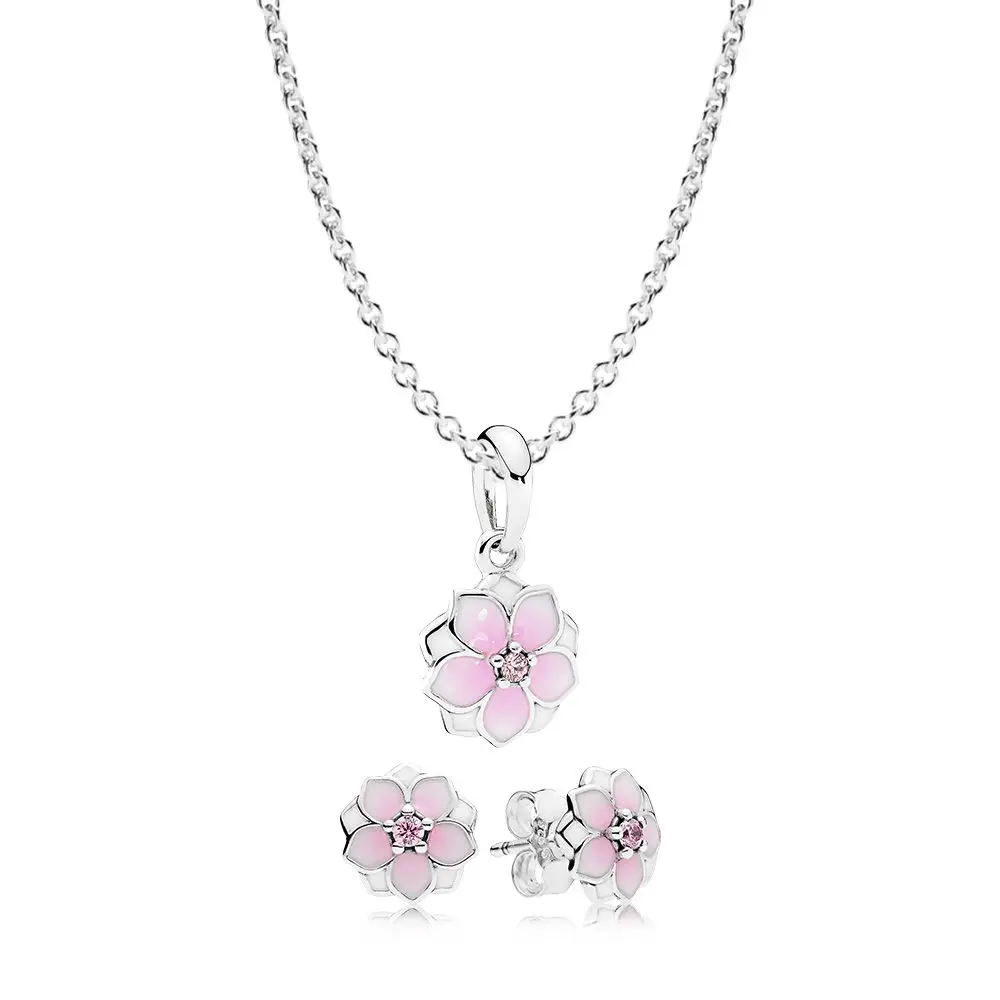 925 Sterling Silver Magnolia Bloom Necklace and Earring Set fit charm original Necklace Women jewelry A Set
925 Sterling Silver Magnolia Bloom Necklace and Earring Set fit charm original Necklace Women jewelry A Set