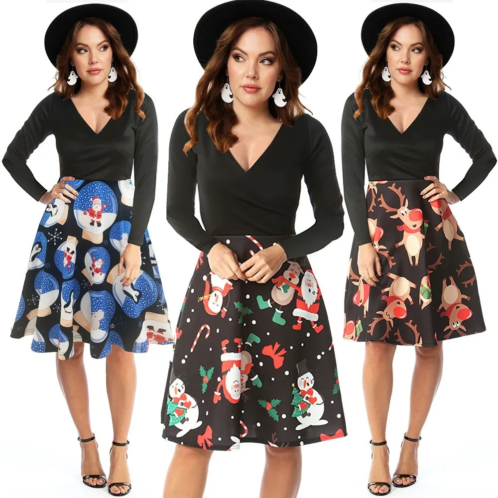 Christmas Vintage Dress Women Elegant Long Sleeve Print Dresses - V Neck Xmas Evening Party Swing Dress
Christmas Vintage Dress Women Elegant Long Sleeve Print Dresses - V Neck Xmas Evening Party Swing Dress