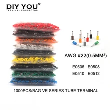 1000 Pcs/lot Crimp Terminals Insulated Ferrules Terminal Block Cord End Wire Connector 0.5mm2 AWG 22 E0506 E0508 E0510 E0512
1000 Pcs/lot Crimp Terminals Insulated Ferrules Terminal Block Cord End Wire Connector 0.5mm2 AWG 22 E0506 E0508 E0510 E0512
