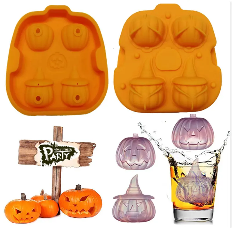 

Hot sale Halloween Pumpkin Skull shape Ice Cubes Tray Silicone Ice Cream Molds Maker Form Chocolate Mold For Party Random Color