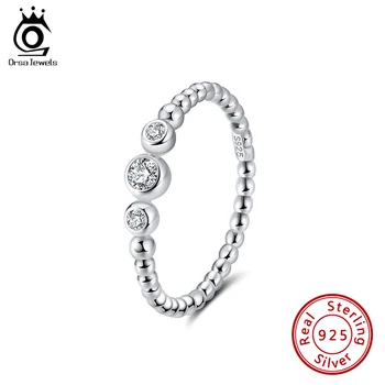 

ORSA JEWELS Authentic 925 Sterling Silver Rings Mellow Round Beads WIth AAAA Zircon Fit Female Fingers Jewelry SR232