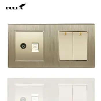 Double Golden Electrical RJ45 Data Computer & Television TV Aeria Outlet Plug Wall Socket & 2 Gang 2 Way Wall Light Switch 10A
Double Golden Electrical RJ45 Data Computer & Television TV Aeria Outlet Plug Wall Socket & 2 Gang 2 Way Wall Light Switch 10A