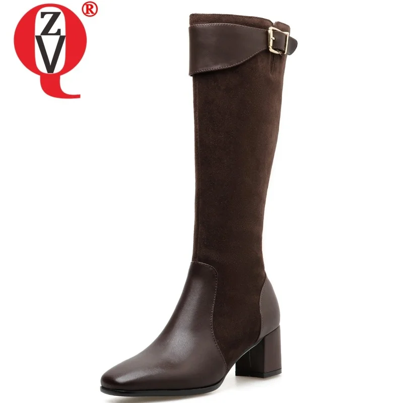 ZVQ winter new concise genuine leather knee high boots outside mid heels zip square toe women shoes drop shipping size 33-40 
ZVQ winter new concise genuine leather knee high boots outside mid heels zip square toe women shoes drop shipping size 33-40