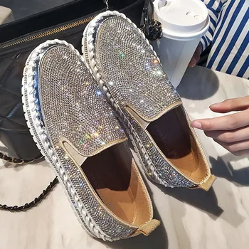 Loafers Shoes Women Luxury Silver Crystal Slip On Platform Casual Shoes Woman Shinning Bling Black Flat Heels Shoes Dropship
Loafers Shoes Women Luxury Silver Crystal Slip On Platform Casual Shoes Woman Shinning Bling Black Flat Heels Shoes Dropship
