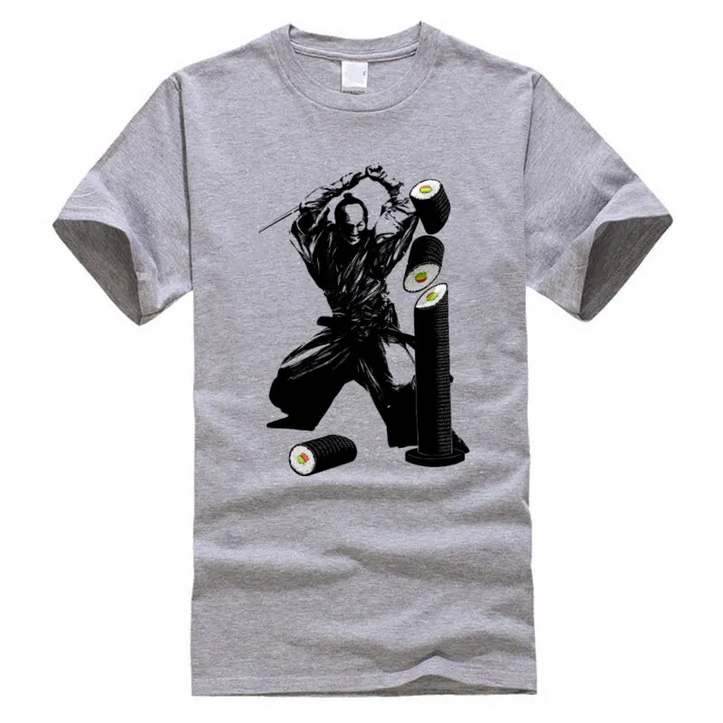 Sushi_Slasher_5168 100% Cotton Fabric Men Short Sleeve T Shirt Casual April FOOL DAY Top T-shirts Brand O-Neck T Shirts Sushi_Slasher_5168 grey