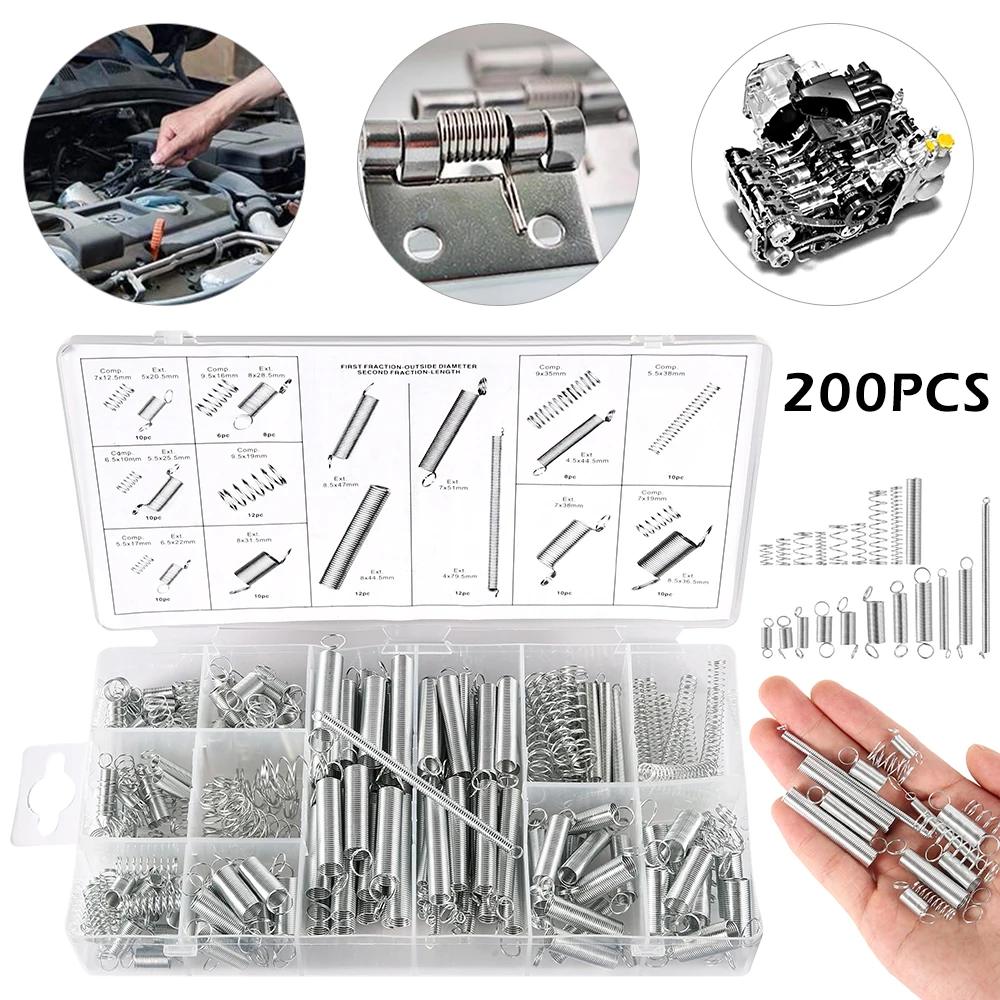 200PCS Spring Tension Spring Compression Set Extension Tension Springs Pressure Suit Hardware Tool with Plastic Storage Box
200PCS Spring Tension Spring Compression Set Extension Tension Springs Pressure Suit Hardware Tool with Plastic Storage Box
