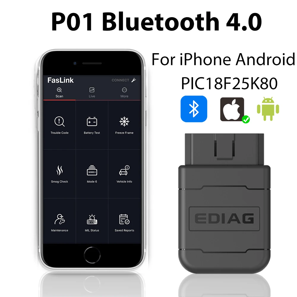 P01 Bluetooth V1.5 PIC18F25K80 For iPhone Android Faslink Automotive Code Reader OBD2 Scanner Car Diagnostic PK iCar2 ELM327
P01 Bluetooth V1.5 PIC18F25K80 For iPhone Android Faslink Automotive Code Reader OBD2 Scanner Car Diagnostic PK iCar2 ELM327