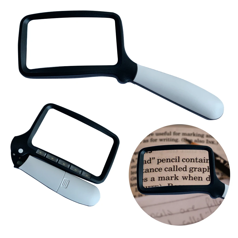 Large Hand Magnifying Glass Handheld Folding Reading Magnifier 2X Magnification with 5 Dimmable LEDs Ideal for Reading Small Pri
Large Hand Magnifying Glass Handheld Folding Reading Magnifier 2X Magnification with 5 Dimmable LEDs Ideal for Reading Small Pri