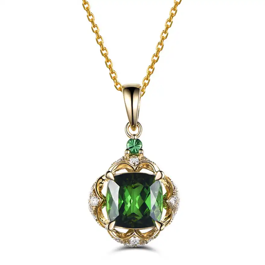 green crystal gemstone yellow gold choker chain zircon diamond