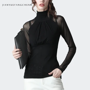 Ladies Autumn Winter Bottoming Blouses Hollow Out Long Sleeve Mesh Tops High Neck Sexy Skinny Women Nylon See Through Blouse
Ladies Autumn Winter Bottoming Blouses Hollow Out Long Sleeve Mesh Tops High Neck Sexy Skinny Women Nylon See Through Blouse