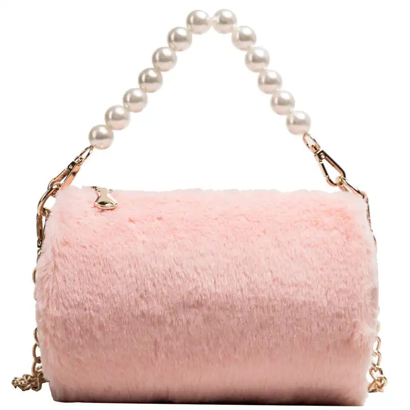pink faux fur handbag