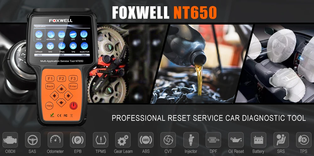 FOXWELL NT650 OBD2 Car Diagnostic Tool DPF Injector BMS EPB Oil Reset Multi-Application Service OBD OBD2 Automotive Scanner