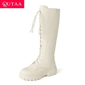 QUTAA 2020 Women Knee High Boots Autumn Winter Round Toe Lace Up Zipper Women Shoes Cow Leather Platform Long Boots Size 34-42
QUTAA 2020 Women Knee High Boots Autumn Winter Round Toe Lace Up Zipper Women Shoes Cow Leather Platform Long Boots Size 34-42