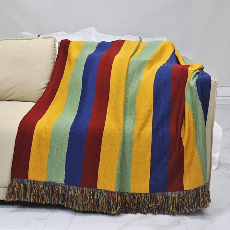 

Акриловое вязаное одеяло в полоску 150*220 см, шаль для отдыха, одеяло для дивана, мягкое теплое покрывало для кровати, плед, одеяло