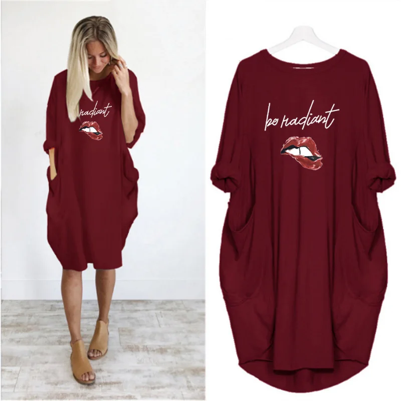 Women Plus Size Dress Loose Midi Autumn Letter Lips Print Dresses Long Sleeve o Neck Pocket Casual Party Club Streetwear Vestido
Women Plus Size Dress Loose Midi Autumn Letter Lips Print Dresses Long Sleeve o Neck Pocket Casual Party Club Streetwear Vestido