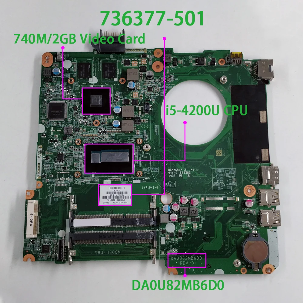 for HP 15-N Series 736377-501 736377-001 736377-601 DA0U82MB6D0 REV:D 740M/2GB i5-4200U Motherboard Mainboard Working Perfect
for HP 15-N Series 736377-501 736377-001 736377-601 DA0U82MB6D0 REV:D 740M/2GB i5-4200U Motherboard Mainboard Working Perfect