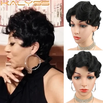 Kalyss 6 Inches Short Synthetic Lace Front Wigs Curved Part Finger Wave Lace Wig for Black Women Black Wavy Synthetic Mommy Wig
Kalyss 6 Inches Short Synthetic Lace Front Wigs Curved Part Finger Wave Lace Wig for Black Women Black Wavy Synthetic Mommy Wig