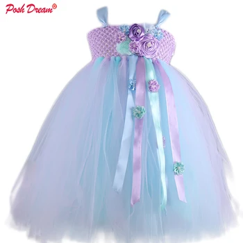 

POSH DREAM Mermaid Lavender Flower Girls Wedding Party Tutu Dresses Blue Princess Teenager Children Prom Ball Gown Dresses