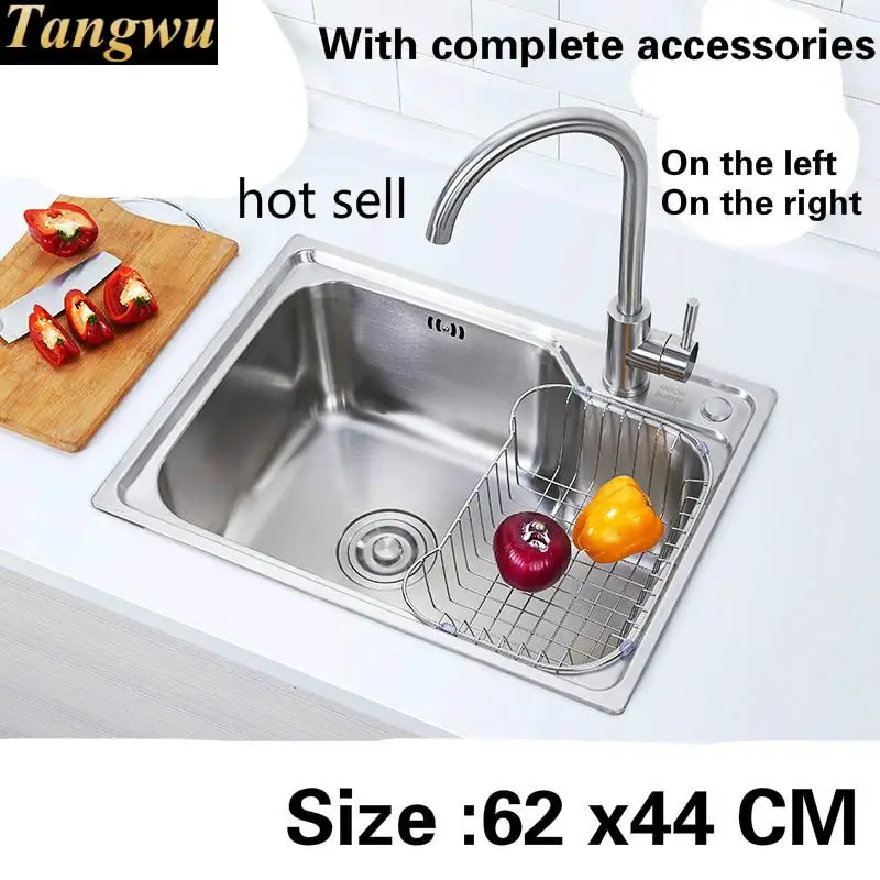 

Free shipping Food grade 304 stainless steel kitchen sink 0.7 mm ordinary single slot On the left. Right hot sell 62 x44 CM