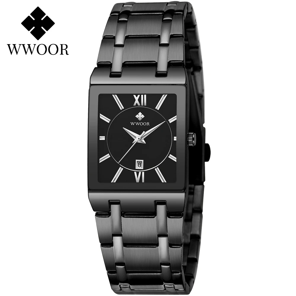 Fashion Full Black Watch Man 2021 WWOOR Top Brand Luxury Men's Quartz Wristwatches Square Waterproof Sport Business Reloj Hombre |