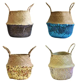 Seagrass Wicker sequins Basket Flower Pot Folding Basket Dirty Basket Storage Decoration woven flowerpot foldable storage basket
Seagrass Wicker sequins Basket Flower Pot Folding Basket Dirty Basket Storage Decoration woven flowerpot foldable storage basket