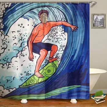 Surfer In Blue Sea Design Custom Shower Curtain Polyester Fabric With 12 Hook
Surfer In Blue Sea Design Custom Shower Curtain Polyester Fabric With 12 Hook