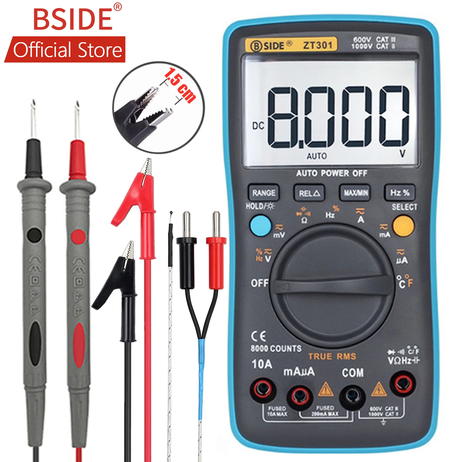 BSIDE ZT301 ZT302 Digital Multimeter 8000 9999 Counts True RMS Multifunction AC/DC Voltage Temperature Capacitance Tester DMM
BSIDE ZT301 ZT302 Digital Multimeter 8000 9999 Counts True RMS Multifunction AC/DC Voltage Temperature Capacitance Tester DMM