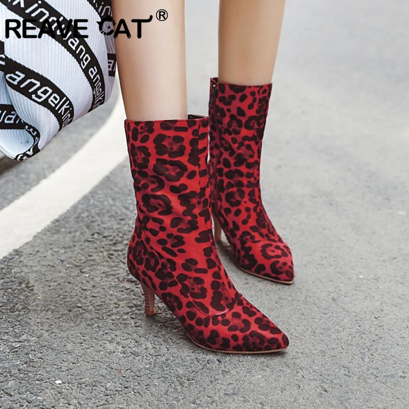 REAVE CAT Fashion Winter Ankle Boots for Women Pointed Toe Thin Heel Zipper Leopard Nurbuck Big Size 33-43 Red Black Yellow
REAVE CAT Fashion Winter Ankle Boots for Women Pointed Toe Thin Heel Zipper Leopard Nurbuck Big Size 33-43 Red Black Yellow