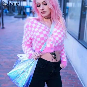 NEW Spring Newly Pink Grid Short Women Mink cashmere V-neck Cardigans 2020 Fashion Slim Ladies Knitted Soft Sweater Long Sleeve 
NEW Spring Newly Pink Grid Short Women Mink cashmere V-neck Cardigans 2020 Fashion Slim Ladies Knitted Soft Sweater Long Sleeve