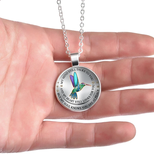 Collier en verre pour femmes, à la mode, pendentif avec oiseau Robin Blue, Colibri NHummingbird, carreaux de verre, breloque 1