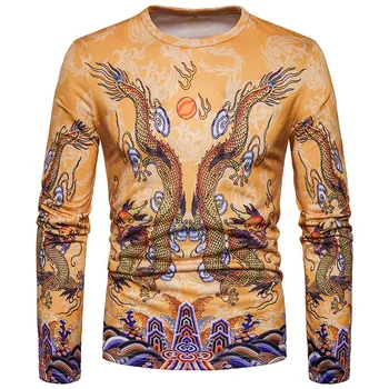 Men's fashion trend Chinese dragon Lapel long sleeve T-shirt, new punk fashion oriental element men's T-shirt
Men's fashion trend Chinese dragon Lapel long sleeve T-shirt, new punk fashion oriental element men's T-shirt