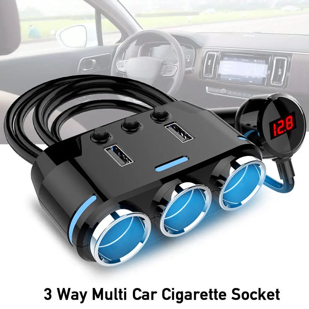 3 Way 12V Car Cigarette Lighter Socket Extension Splitter Dual USB Plug Charger
3 Way 12V Car Cigarette Lighter Socket Extension Splitter Dual USB Plug Charger